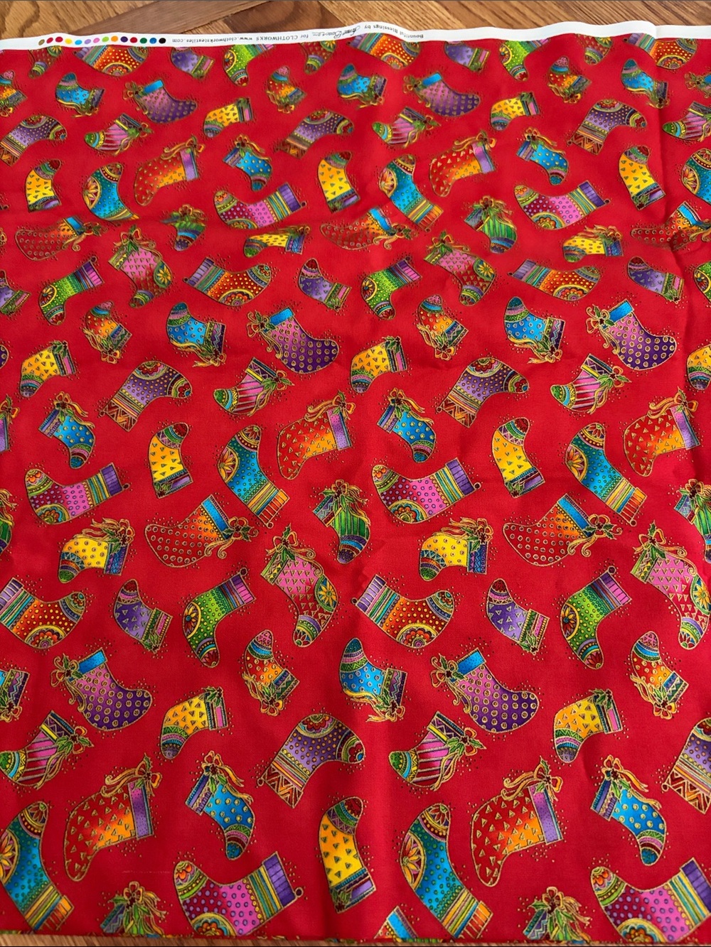 Laurel Burch Red Holiday Stocking Print Sheet Fabric